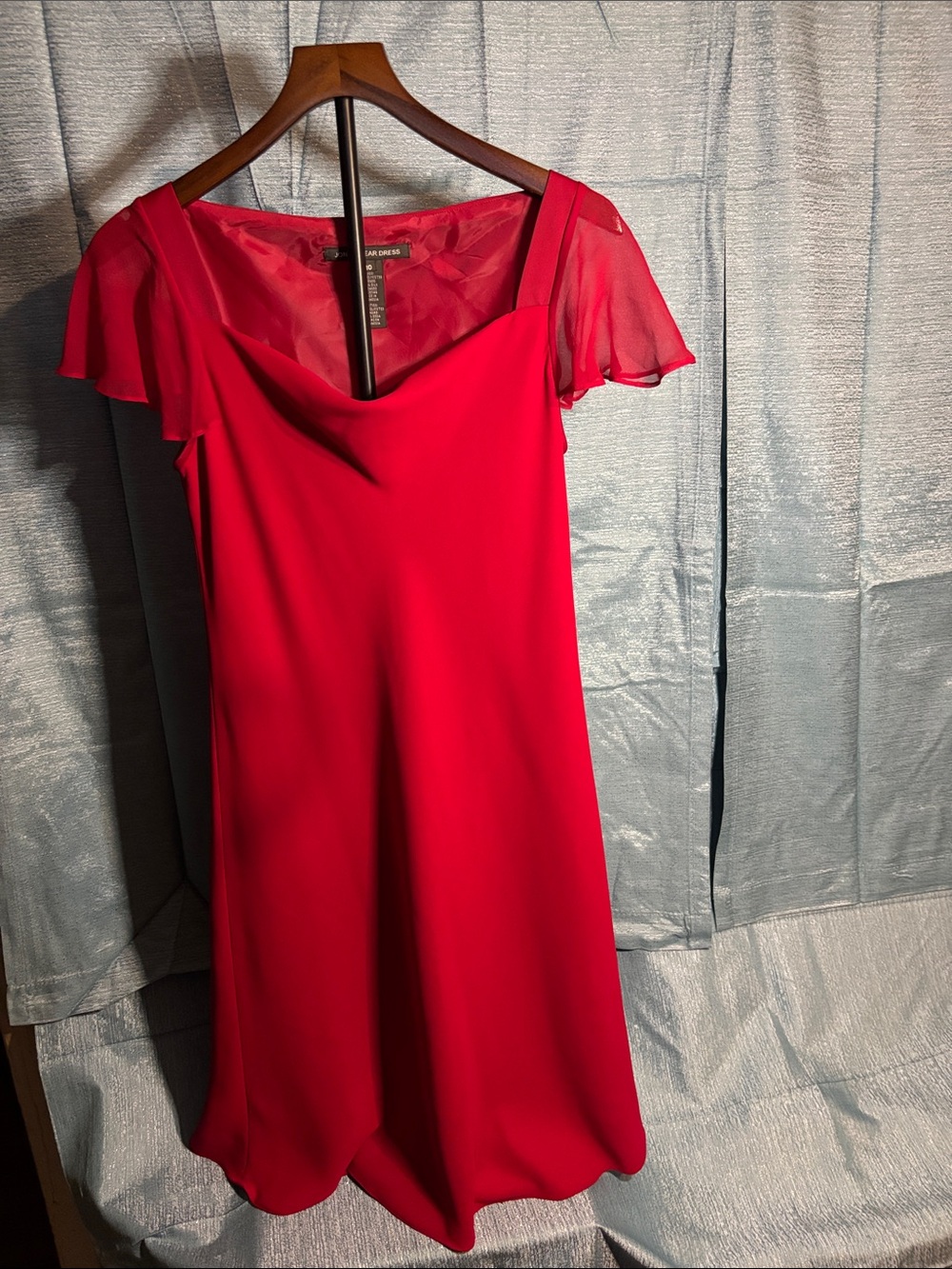 Jones Wear Red Midi Dress with Sheer Flutter Sleeves